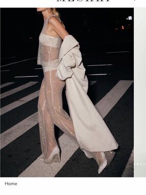 Meshki Sheer Sparkle Straight Leg Pants in Nude